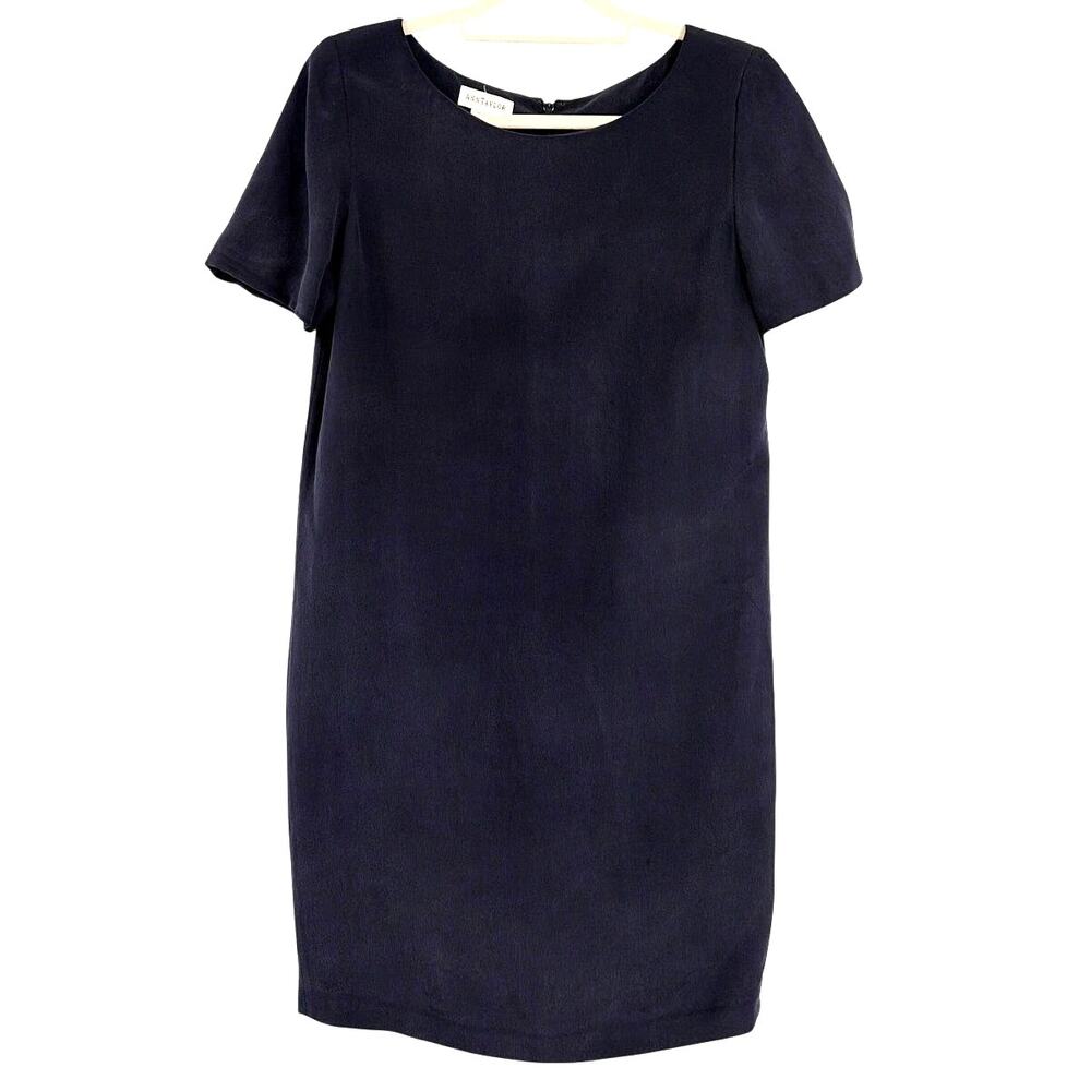 Ann Taylor 100% Silk Shift dress Sz 4 Minimalist Capsule Classic Navy Corpcore